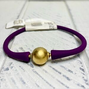 Bali 24K Gold Plated Ball Bead Silicone Bracelet Purple Band Jewelry NWT